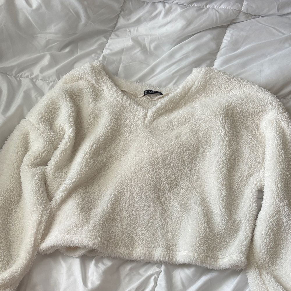 SHEIN Cozy White Fuzzy Sweater